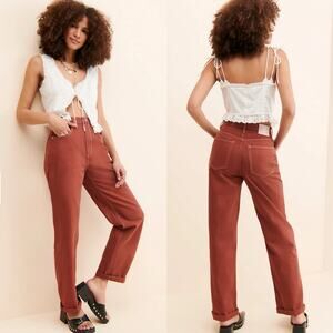 New Free People x ZGY Hi & Loose Denim Jeans Wide Leg Rust Size 29 Baggy Pants